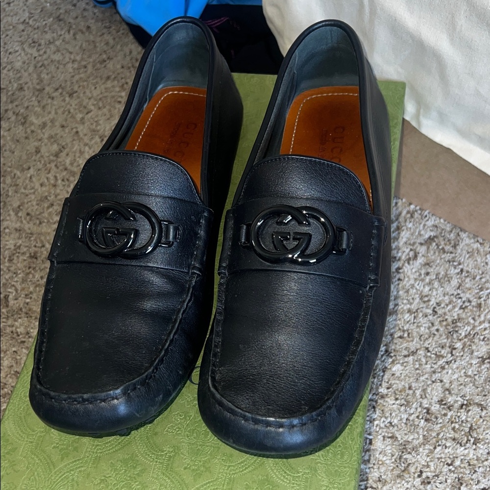 Gucci Black Leather Slip-On Loafers for Men 10.5
